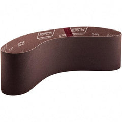 Norton - 4" Wide x 36" OAL, 120 Grit, Aluminum Oxide Abrasive Belt - Aluminum Oxide, Coated, X Weighted Cloth Backing - Eagle Tool & Supply