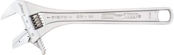 Channellock - 1-3/4" Jaw Capacity, 12" Standard Adjustable Wrench - Chrome Vanadium Steel, Chrome Finish, 12-1/4" OAL - Eagle Tool & Supply