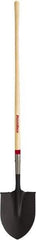 Razor-Back - 11-1/2" High x 9" Wide Round Steel Shovel - 48" Long Wood Straight Handle, Rolled - Eagle Tool & Supply