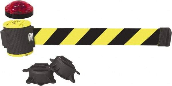 Banner Stakes - 7" High x 30' Long x 2" Wide Magnetic Wall Mount Barrier - Plastic & Polyester, Matte Finish, Yellow/Black, Used As Is - Eagle Tool & Supply