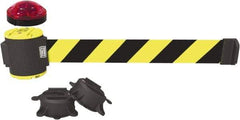 Banner Stakes - 7" High x 30' Long x 2" Wide Magnetic Wall Mount Barrier - Plastic & Polyester, Matte Finish, Yellow/Black, Used As Is - Eagle Tool & Supply
