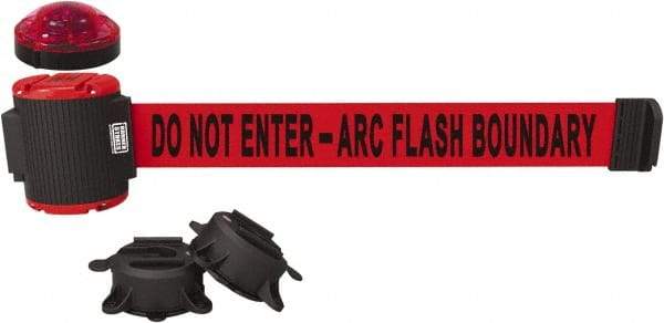 Banner Stakes - 7" High x 30' Long x 2" Wide Magnetic Wall Mount Barrier - Plastic & Polyester, Matte Finish, Red, Used As Is - Eagle Tool & Supply
