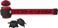 Banner Stakes - 7" High x 30' Long x 2" Wide Magnetic Wall Mount Barrier - Plastic & Polyester, Matte Finish, Red, Used As Is - Eagle Tool & Supply
