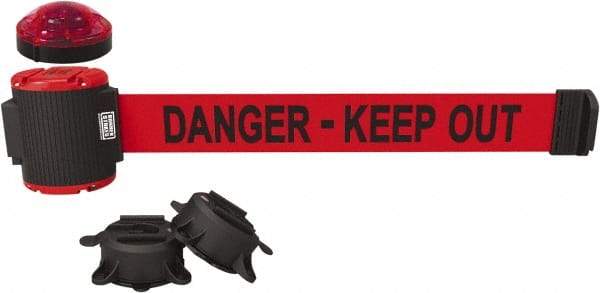 Banner Stakes - 7" High x 30' Long x 2" Wide Magnetic Wall Mount Barrier - Plastic & Polyester, Matte Finish, Red, Used As Is - Eagle Tool & Supply