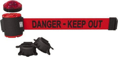 Banner Stakes - 7" High x 30' Long x 2" Wide Magnetic Wall Mount Barrier - Plastic & Polyester, Matte Finish, Red, Used As Is - Eagle Tool & Supply