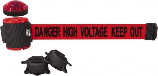 Banner Stakes - 7" High x 30' Long x 2" Wide Magnetic Wall Mount Barrier - Plastic & Polyester, Matte Finish, Red, Used As Is - Eagle Tool & Supply