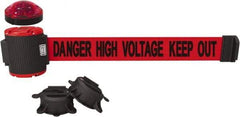 Banner Stakes - 7" High x 30' Long x 2" Wide Magnetic Wall Mount Barrier - Plastic & Polyester, Matte Finish, Red, Used As Is - Eagle Tool & Supply