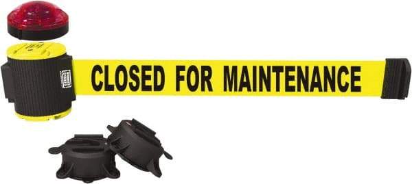 Banner Stakes - 7" High x 30' Long x 2" Wide Magnetic Wall Mount Barrier - Plastic & Polyester, Matte Finish, Yellow, Used As Is - Eagle Tool & Supply