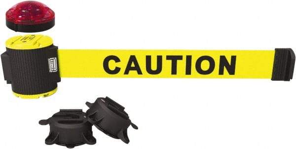 Banner Stakes - 7" High x 30' Long x 2" Wide Magnetic Wall Mount Barrier - Plastic & Polyester, Matte Finish, Yellow, Used As Is - Eagle Tool & Supply