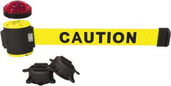 Banner Stakes - 7" High x 30' Long x 2" Wide Magnetic Wall Mount Barrier - Plastic & Polyester, Matte Finish, Yellow, Used As Is - Eagle Tool & Supply