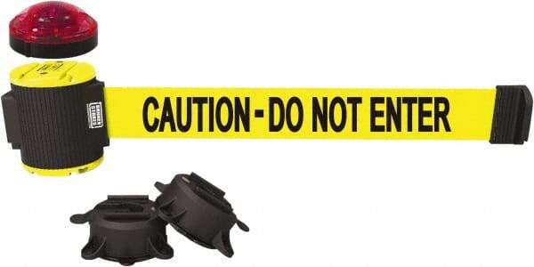 Banner Stakes - 7" High x 30' Long x 2" Wide Magnetic Wall Mount Barrier - Plastic & Polyester, Matte Finish, Yellow, Used As Is - Eagle Tool & Supply