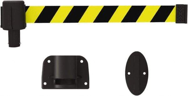 Banner Stakes - 6.61" High x 15' Long x 2" Wide Wall Mount Barrier - Plastic & Polyester, Matte Finish, Yellow/Black, Used As Is - Eagle Tool & Supply