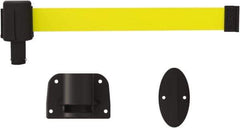 Banner Stakes - 6.61" High x 15' Long x 2" Wide Wall Mount Barrier - Plastic & Polyester, Matte Finish, Yellow, Used As Is - Eagle Tool & Supply