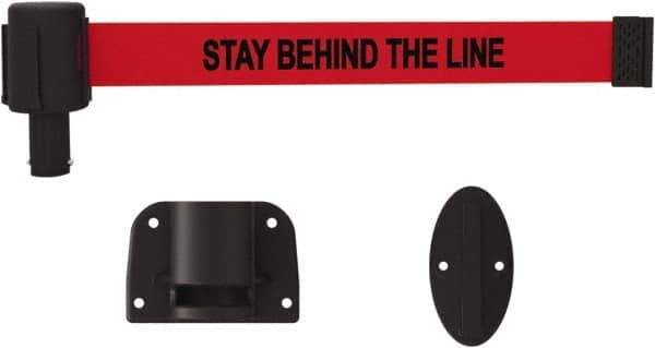 Banner Stakes - 6.61" High x 15' Long x 2" Wide Wall Mount Barrier - Plastic & Polyester, Matte Finish, Red, Used As Is - Eagle Tool & Supply