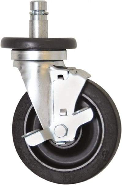 Eagle MHC - 5" Diam x 1-1/4" Wide x 8-1/4" OAH Stem Mount Swivel Caster with Brake - Rubber, 300 Lb Capacity, Plain Bearing, 1" Round Stem - Eagle Tool & Supply