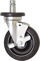 Eagle MHC - 5" Diam x 1-1/4" Wide x 8-1/4" OAH Stem Mount Swivel Caster with Brake - Rubber, 300 Lb Capacity, Plain Bearing, 1" Round Stem - Eagle Tool & Supply