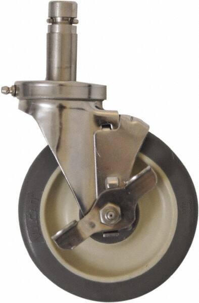 Eagle MHC - 5" Diam x 1-1/4" Wide x 8-1/4" OAH Stem Mount Swivel Caster with Brake - Polyurethane, 300 Lb Capacity, Sealed Precision Ball Bearing, 1" Round Stem - Eagle Tool & Supply