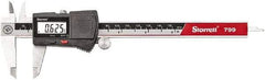Starrett - 0 to 6" Range 0.0005" Resolution, Electronic Caliper - Stainless Steel with 2" Stainless Steel Jaws - Eagle Tool & Supply