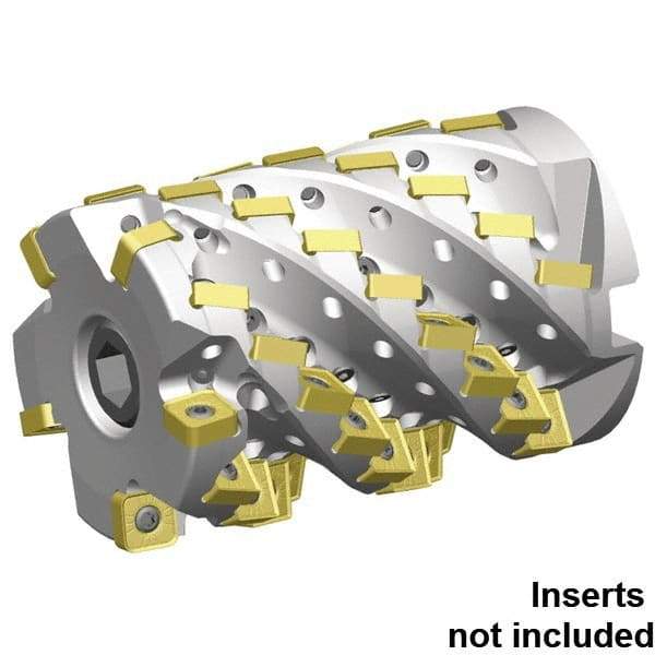 Kennametal - 15 Inserts, 2" Cut Diam, 3/4" Arbor Diam, 2" Max Depth of Cut, Indexable Square-Shoulder Face Mill - 0° Lead Angle, 3" High, SNHJ1206.. Insert Compatibility, Through Coolant, Series HARVI Ultra 8X - Eagle Tool & Supply