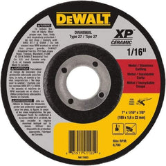 DeWALT - 7" Wheel Diam, 1/16" Wheel Thickness, 7/8" Arbor Hole, Type 27 Depressed Center Wheel - Fine/Coarse Grade, Ceramic, 8,700 Max RPM - Eagle Tool & Supply