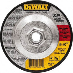 DeWALT - 4-1/2" Wheel Diam, 1/4" Wheel Thickness, 5/8" Arbor Hole, Type 27 Depressed Center Wheel - Fine/Coarse Grade, Ceramic, 13,300 Max RPM - Eagle Tool & Supply