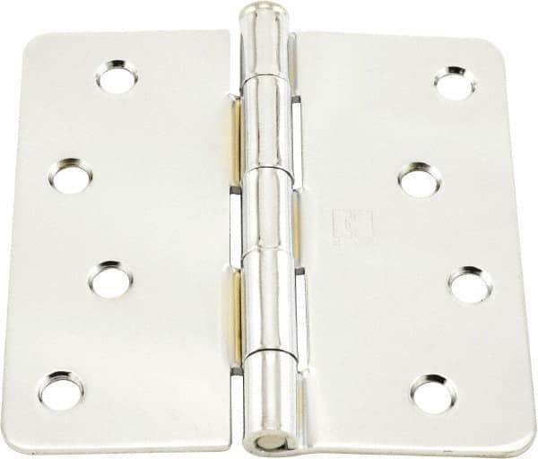 Hager - 4" Wide x 4" High 1/4 Radius Residential Hinge - Round Edge, Steel, Bright Chrome Finish - Eagle Tool & Supply