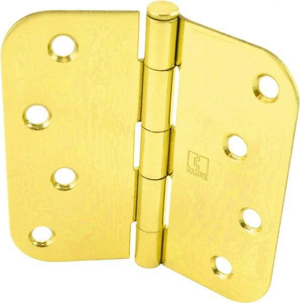 Hager - 4" Wide x 4" High 5/8 Radius Residential Hinge - Round Edge, Steel, Bright Brass Finish - Eagle Tool & Supply