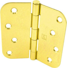 Hager - 4" Wide x 4" High 5/8 Radius Residential Hinge - Round Edge, Steel, Bright Brass Finish - Eagle Tool & Supply