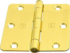 Hager - 3-1/2" Wide x 3-1/2" High 1/4 Radius Residential Hinge - Round Edge, Steel, Bright Brass Finish - Eagle Tool & Supply