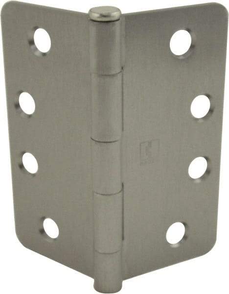 Hager - 4" Wide x 4" High 1/4 Radius Residential Hinge - Round Edge, Steel, Satin Chrome Finish - Eagle Tool & Supply