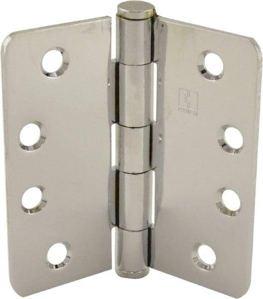Hager - 4" Wide x 4" High 1/4 Radius Residential Hinge - Round Edge, Steel, Bright Chrome Finish - Eagle Tool & Supply