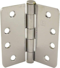 Hager - 4" Wide x 4" High 1/4 Radius Residential Hinge - Round Edge, Steel, Bright Chrome Finish - Eagle Tool & Supply