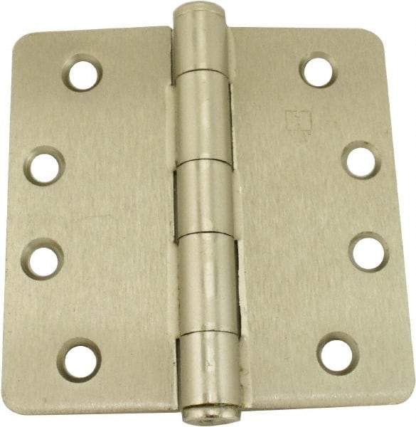 Hager - 4" Wide x 4" High 1/4 Radius Residential Hinge - Round Edge, Steel, Satin Nickel Finish - Eagle Tool & Supply