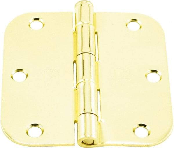 Hager - 3-1/2" Wide x 3-1/2" High 5/8 Radius Residential Hinge - Round Edge, Steel, Bright Brass Finish - Eagle Tool & Supply