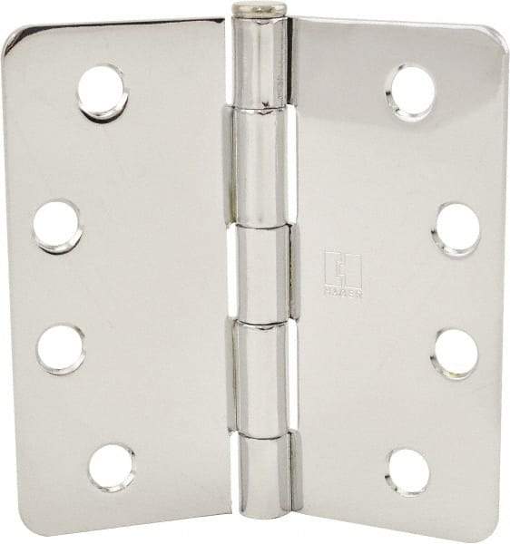 Hager - 4" Wide x 4" High 1/4 Radius Residential Hinge - Round Edge, Steel, Bright Chrome Finish - Eagle Tool & Supply
