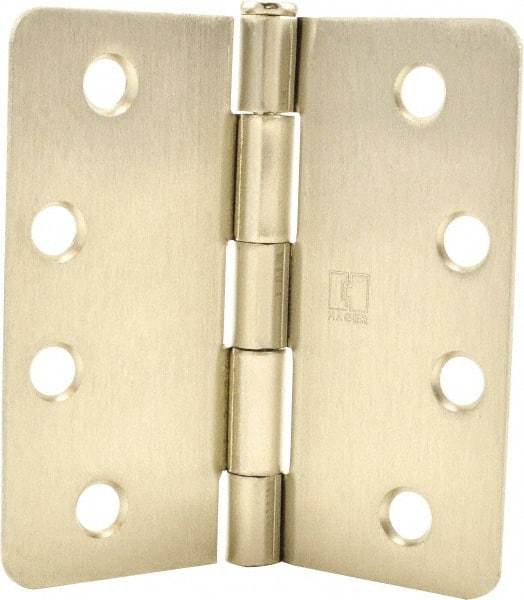 Hager - 4" Wide x 4" High 1/4 Radius Residential Hinge - Round Edge, Steel, Satin Nickel Finish - Eagle Tool & Supply