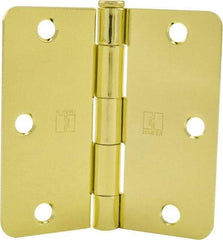 Hager - 3-1/2" Wide x 3-1/2" High 1/4 Radius Residential Hinge - Round Edge, Steel, Bright Brass Finish - Eagle Tool & Supply