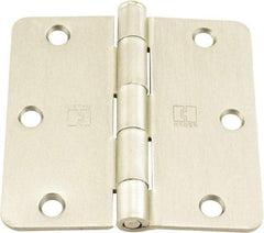 Hager - 3-1/2" Wide x 3-1/2" High 1/4 Radius Residential Hinge - Round Edge, Steel, Satin Nickel Finish - Eagle Tool & Supply
