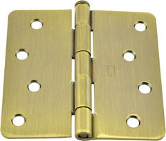 Hager - 4" Wide x 4" High 1/4 Radius Residential Hinge - Round Edge, Steel, Antique Brass Finish - Eagle Tool & Supply
