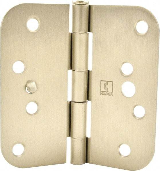 Hager - 4" Wide x 4" High 5/8 Radius Residential Hinge - Round Edge, Steel, Satin Nickel Finish - Eagle Tool & Supply