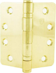 Hager - 4" Wide x 4" High 5/8 Radius Residential Hinge - Round Edge, Steel, Bright Brass Finish - Eagle Tool & Supply