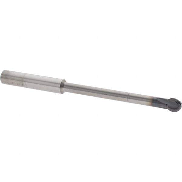 Accupro - 5/16" Diam, 0.266" LOC, 4 Flute Solid Carbide Ball End Mill - nACo Finish, Single End, 4" OAL, 5/16" Shank Diam, Undercutting - Eagle Tool & Supply