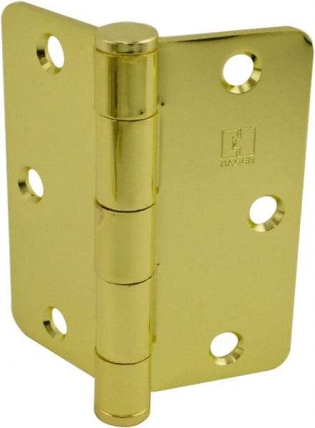 Hager - 3-1/2" Wide x 3-1/2" High Standard Weight Plain Bearing Residential Hinge - Round Edge, Steel, Bright Brass Finish - Eagle Tool & Supply