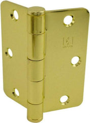 Hager - 3-1/2" Wide x 3-1/2" High Standard Weight Plain Bearing Residential Hinge - Round Edge, Steel, Bright Brass Finish - Eagle Tool & Supply