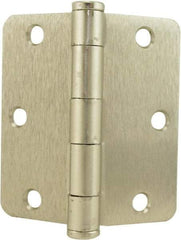 Hager - 3-1/2" Wide x 3-1/2" High Standard Weight Plain Bearing Residential Hinge - Round Edge, Steel, Satin Nickel Finish - Eagle Tool & Supply