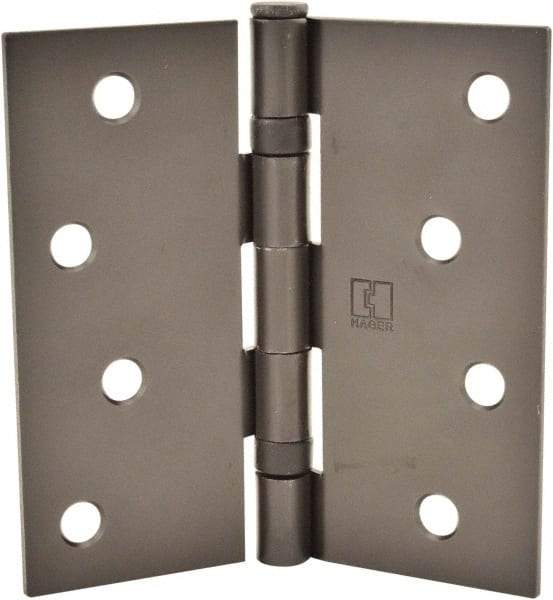 Hager - 4" Wide x 4" High Standard Weight Ball Bearing Residential Hinge - Square Edge, Steel, Matte Antique Bronze Finish - Eagle Tool & Supply