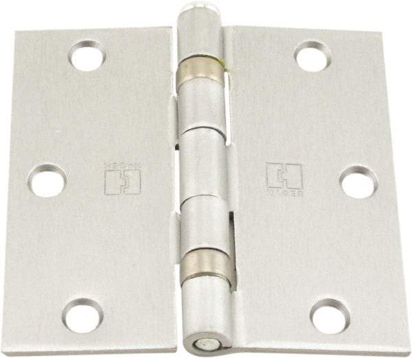 Hager - 3-1/2" Wide x 3-1/2" High Standard Weight Ball Bearing Residential Hinge - Square Edge, Steel, Satin Chrome Finish - Eagle Tool & Supply