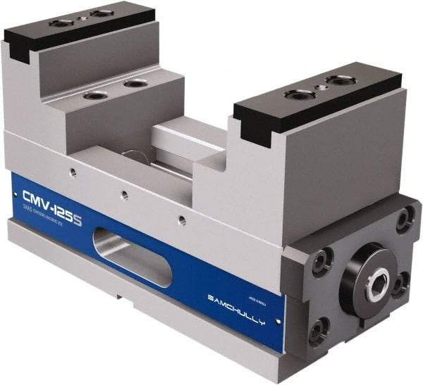 Samchully - 125mm Jaw Width, 210mm Max Jaw Opening, 125mm Throat Depth, Manual Precision Self Centering Vise - Steel, 13.07" OAL x 4.92" OAW x 7.2834" OAH - Eagle Tool & Supply