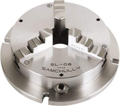 Samchully - 3 Jaw, 255mm Diam, Self Centering Manual Lathe Chuck - Plain Back Mount, Adjustable, 76mm Through Hole Diam, Forged Steel - Eagle Tool & Supply