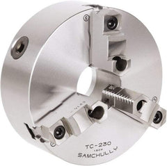 Samchully - 3 Jaw, 232mm Diam, Self Centering Manual Lathe Chuck - Rear Mount, Adjustable, 75mm Through Hole Diam, Forged Steel - Eagle Tool & Supply